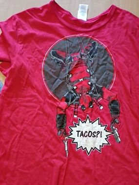 Marvel Men's Red Deadpool Graphic Tee with 'TACOS?!' Print